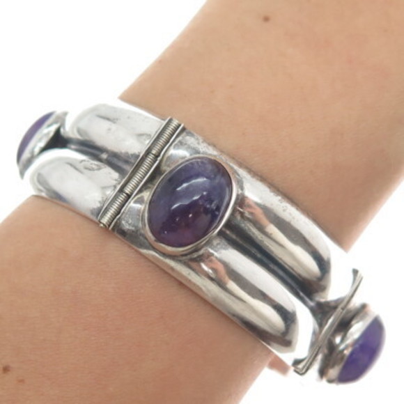 925 Sterling Silver Vintage Mexico Real Amethyst Oxidized...